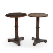 Two similar 19th century oak octagonal tables with triform bases each approximately 49cm wide 73cm