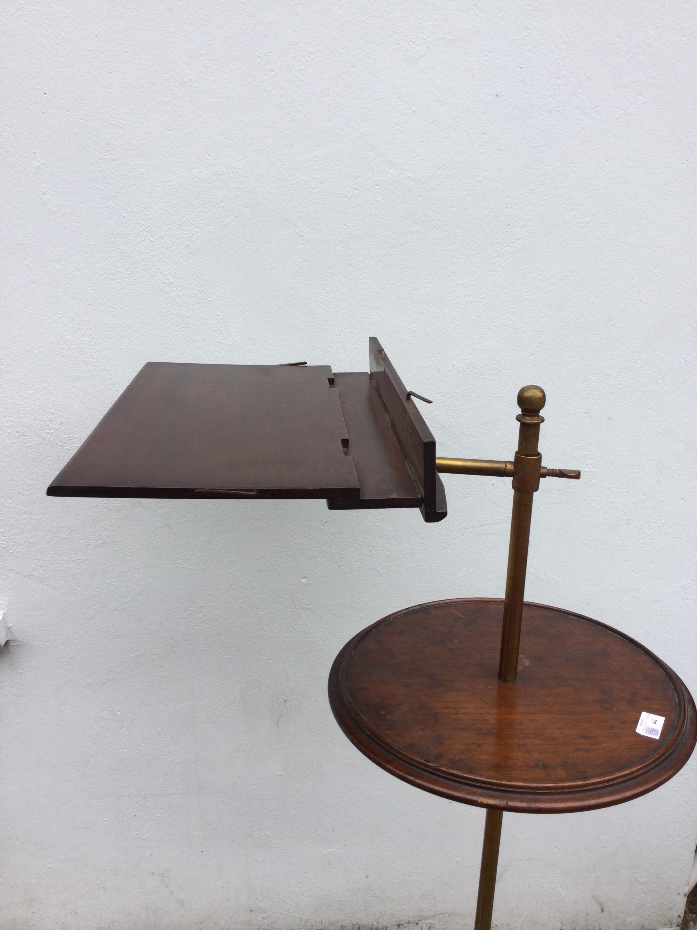 An early Victorian mahogany, brass and cast iron adjustable reading stand by Carters 38cm wide 148cm - Image 2 of 6