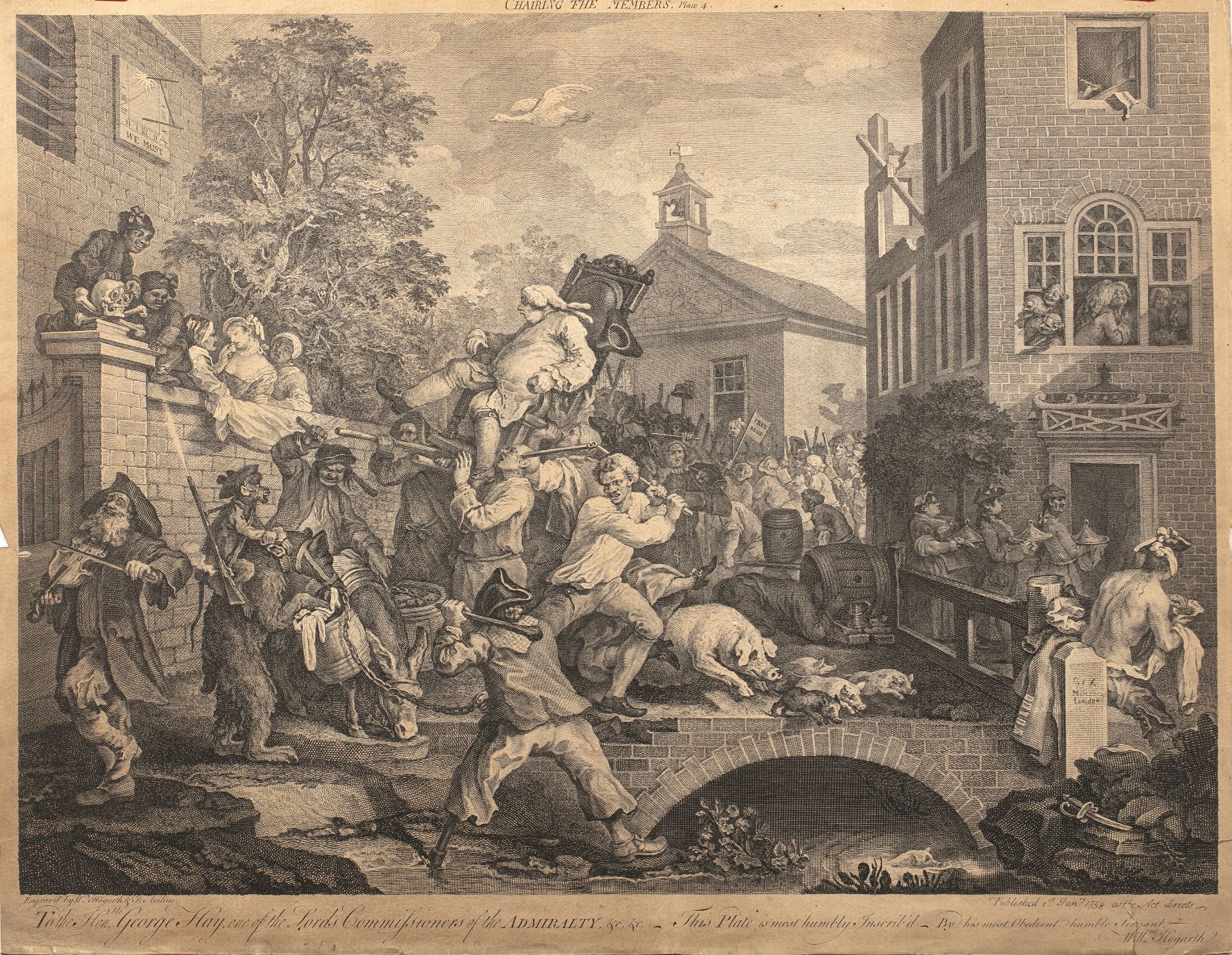 After William Hogarth (1697-1764), four engravings,40cm x 53cm An election entertainment plate 1, - Bild 4 aus 4