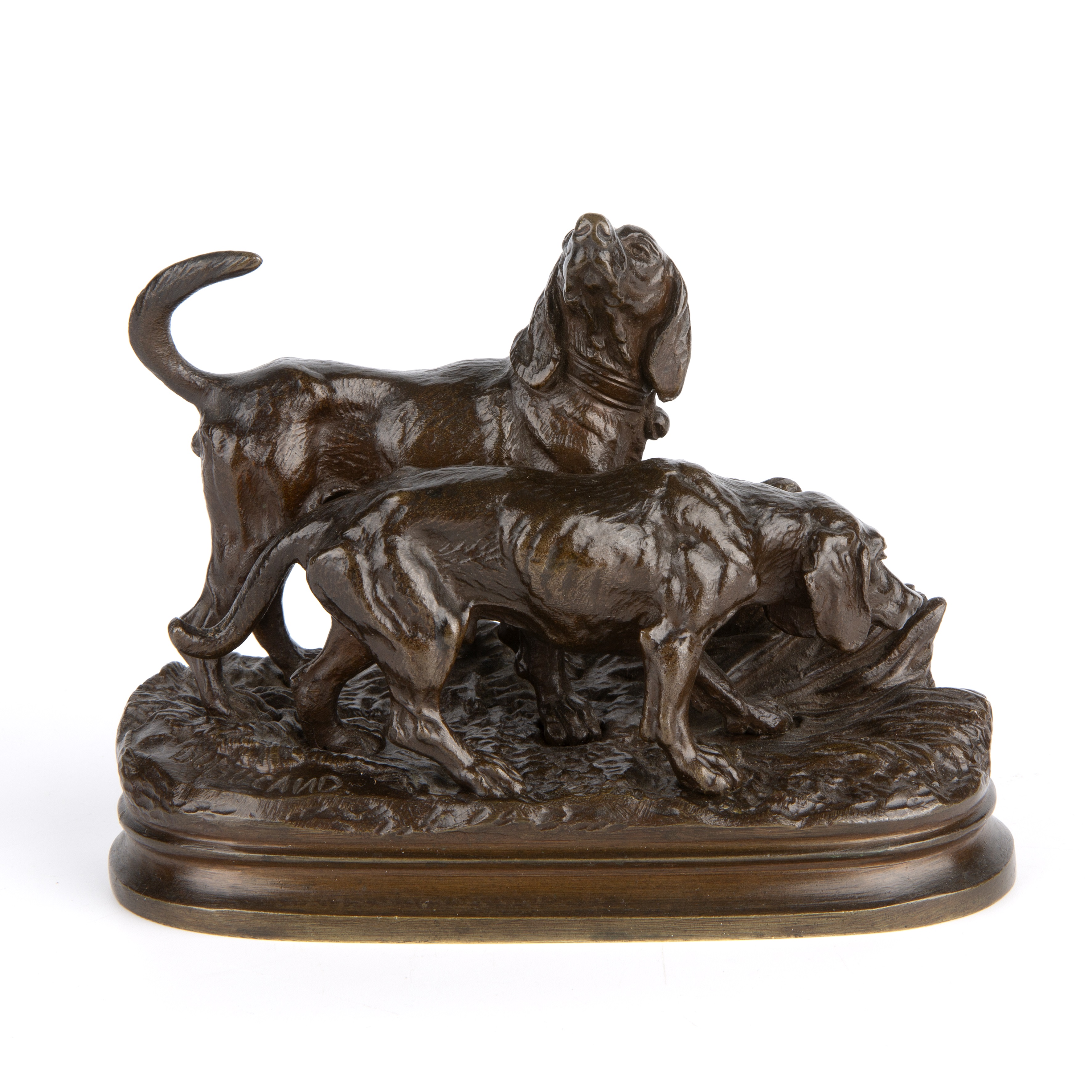 Alfred Dubucand (1828-1894) Retriever Dogs, bronze 14.5cm wide 11cm high