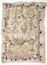 A 19th century sampler worked by Emma Bennet 1835 30cm x 45cm.