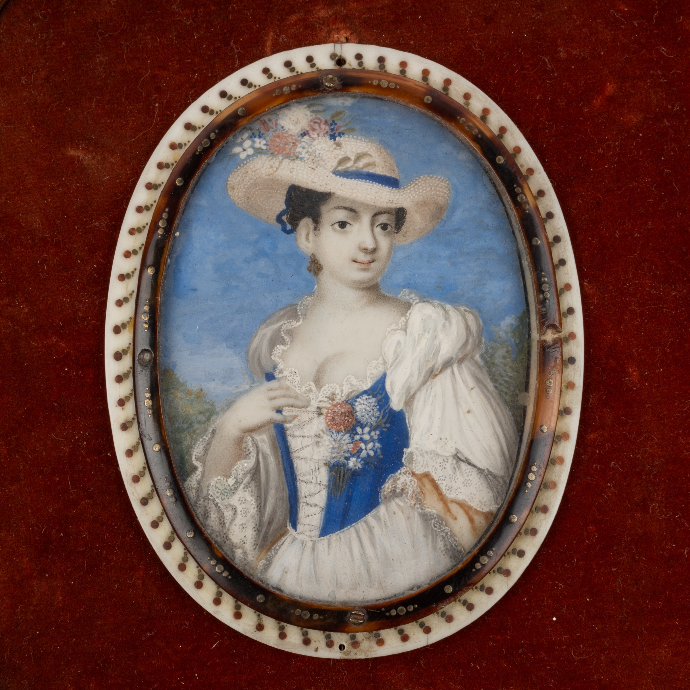 Follower of Rosalba Carriera (1673-1757) miniature portrait of a girl in a blue dress, painted on - Image 2 of 32