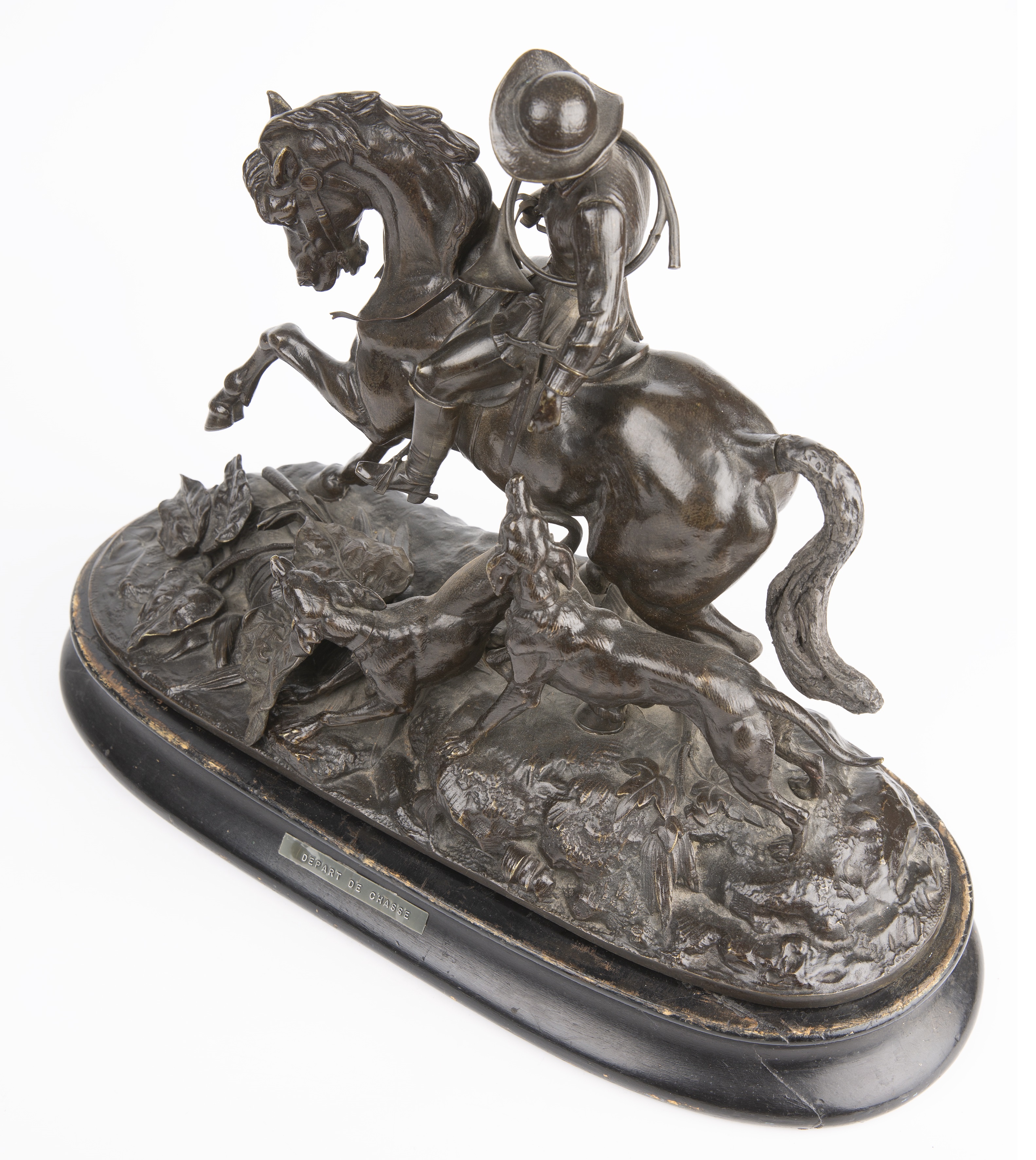 19th century French school, Depart de chasse, bronze 40cm wide 15cm deep 30cm high Tail replaced. - Image 3 of 4