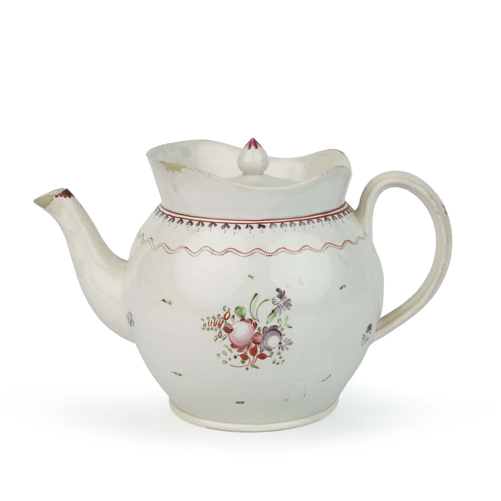 A late 18th century Lowestoft or Worcester teapot, 23cm wide 15cm deep 14cm high