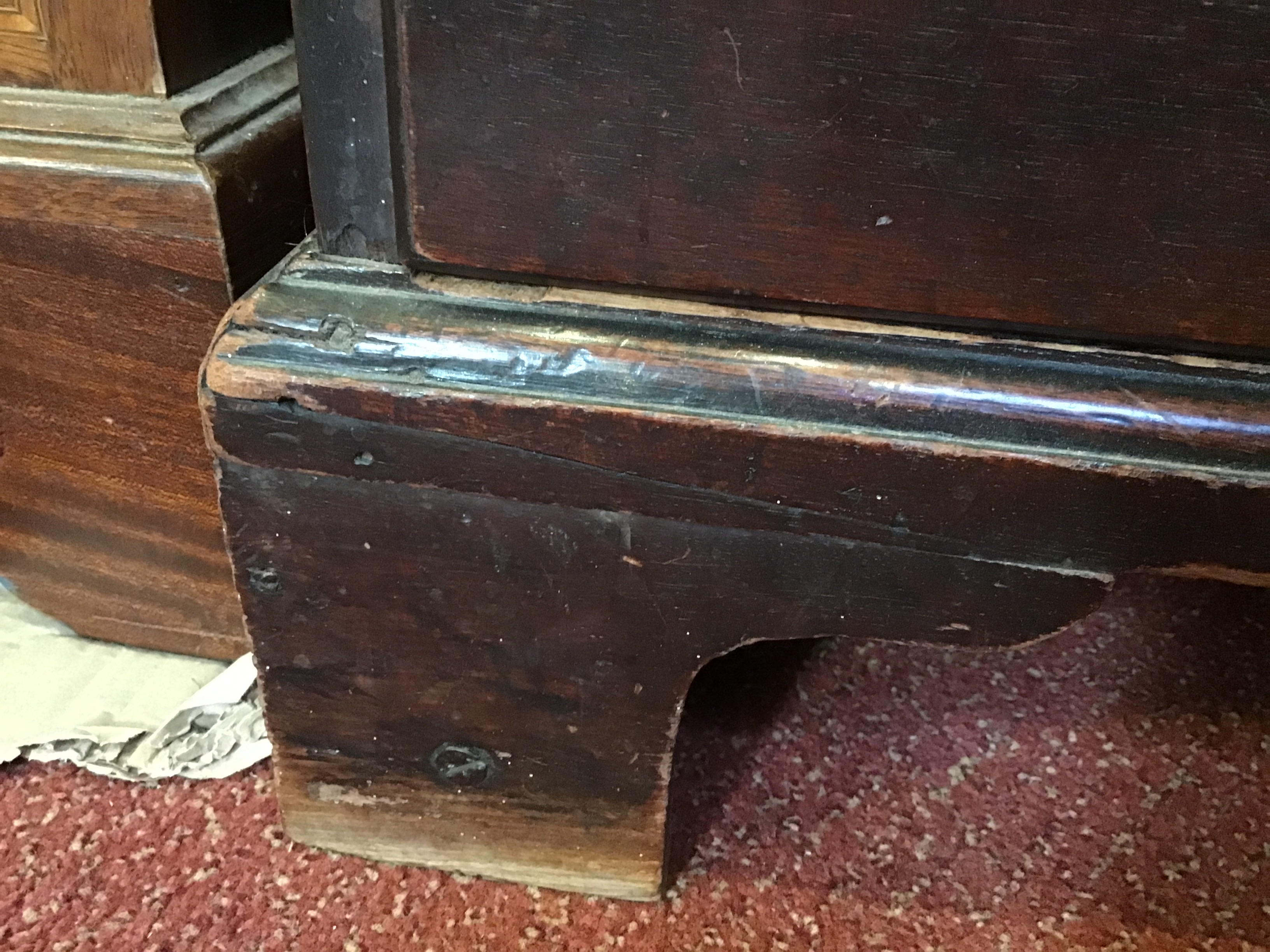 A George III mahogany chest of four long drawers having brass swan neck handles, a brushing slide - Image 6 of 31