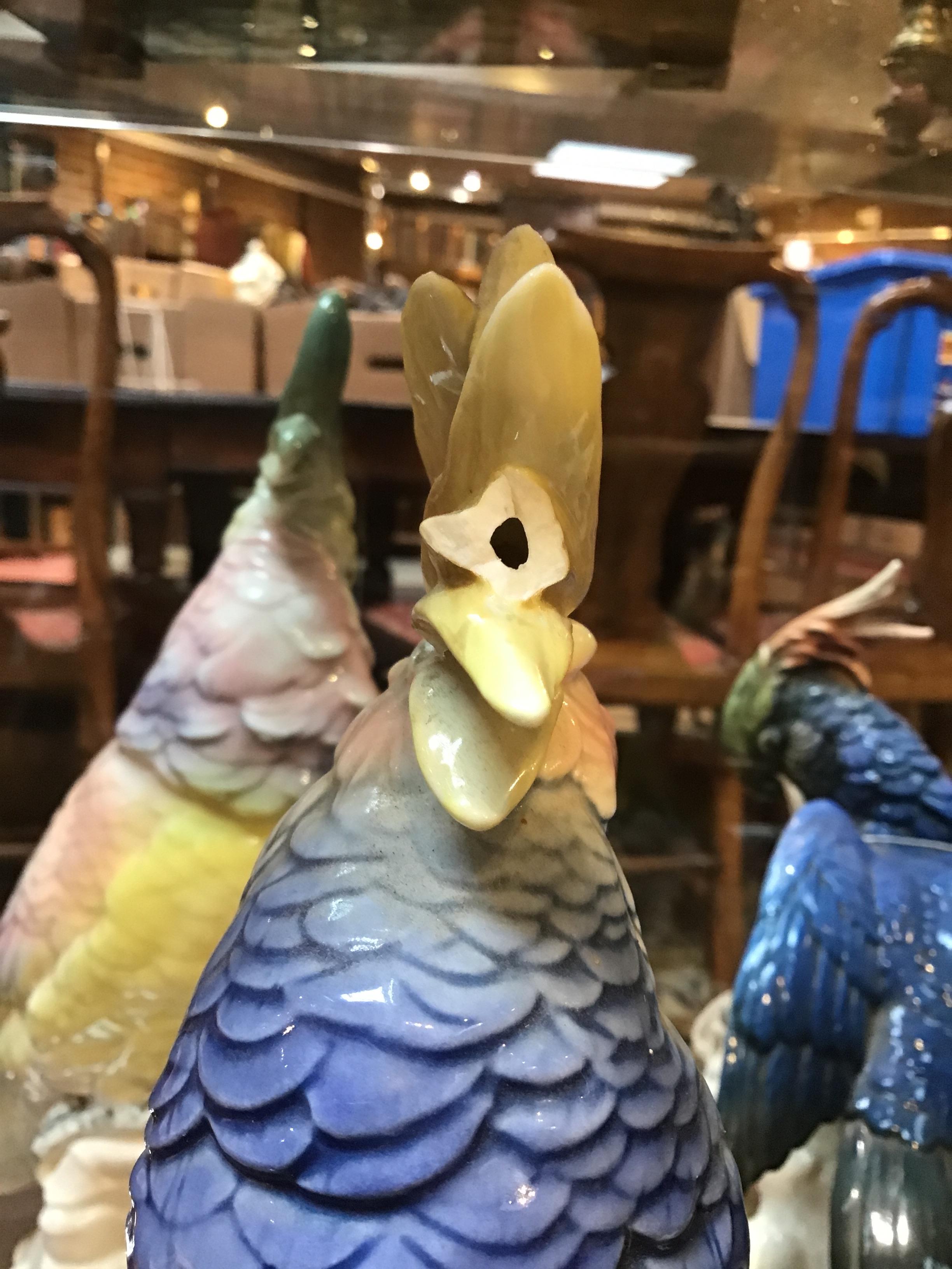 Four continental porcelain cockatoos, the largest 29cm high Bird A - chip to base branch, - Image 10 of 15