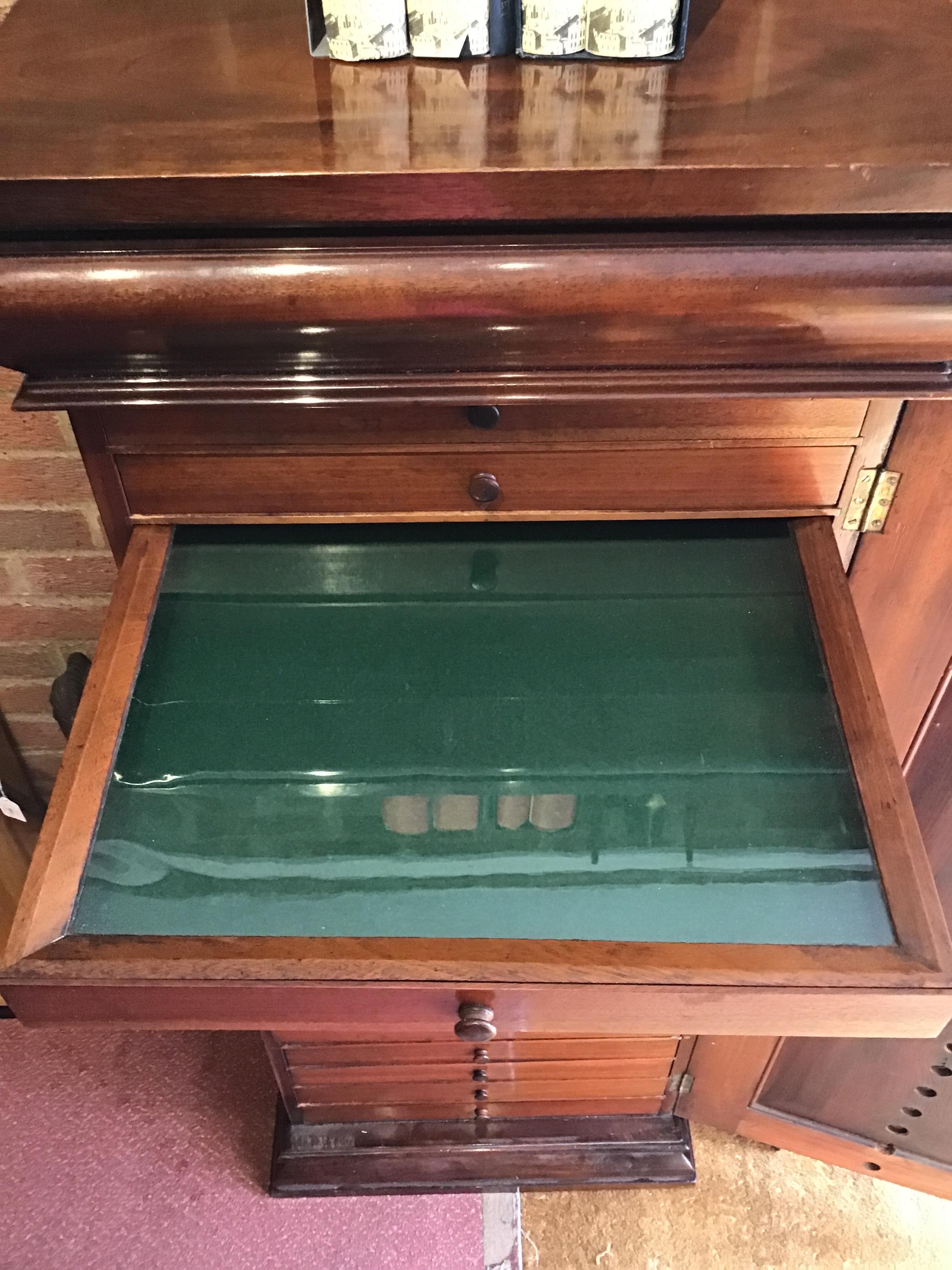 A Victorian mahogany collectors cabinet, the frieze with a blind drawer above twenty glazed-topped - Image 8 of 13