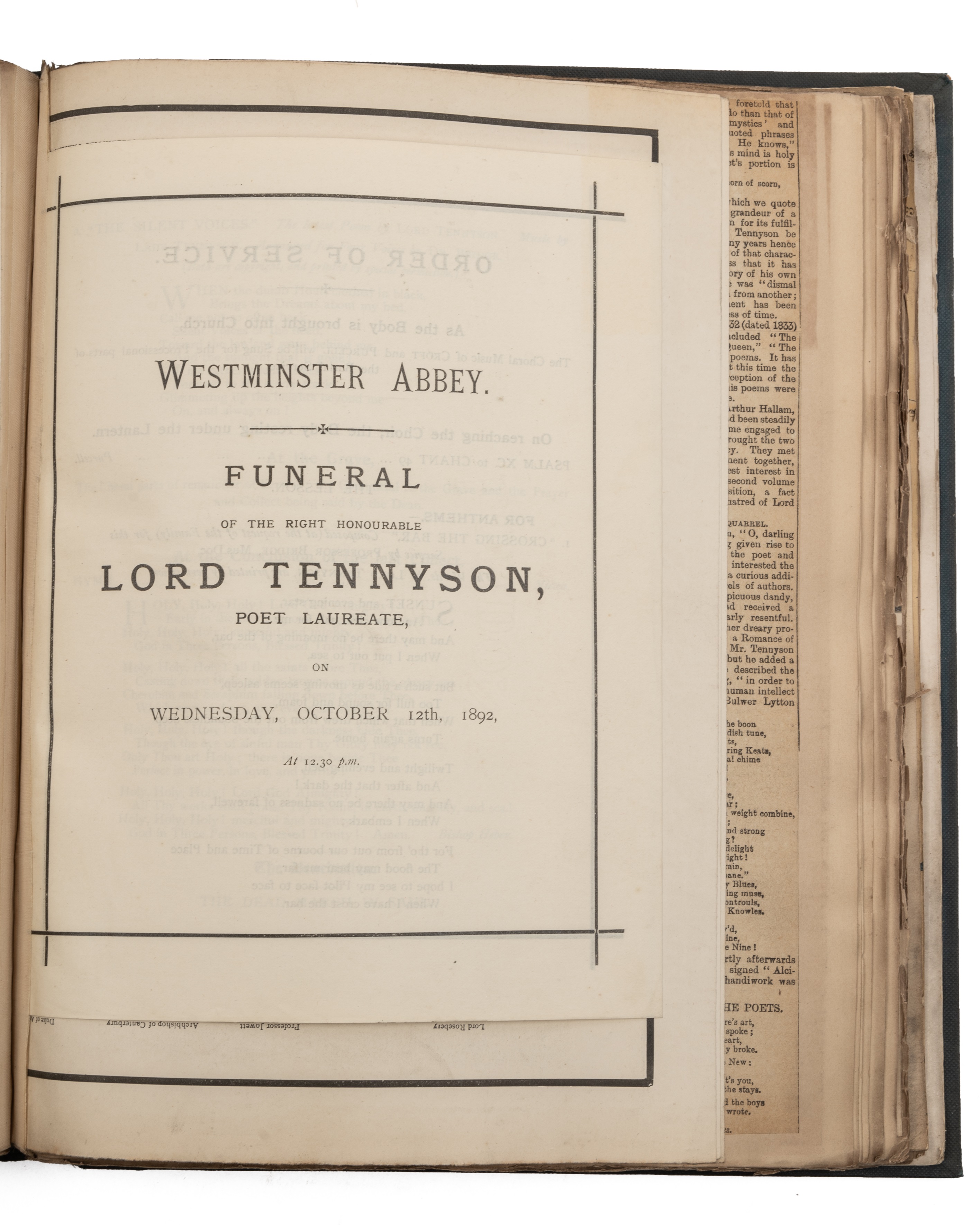 Alfred Lord Tennyson (1809-1892). A scrap album of obituaries, news cuttings, etc., relating to