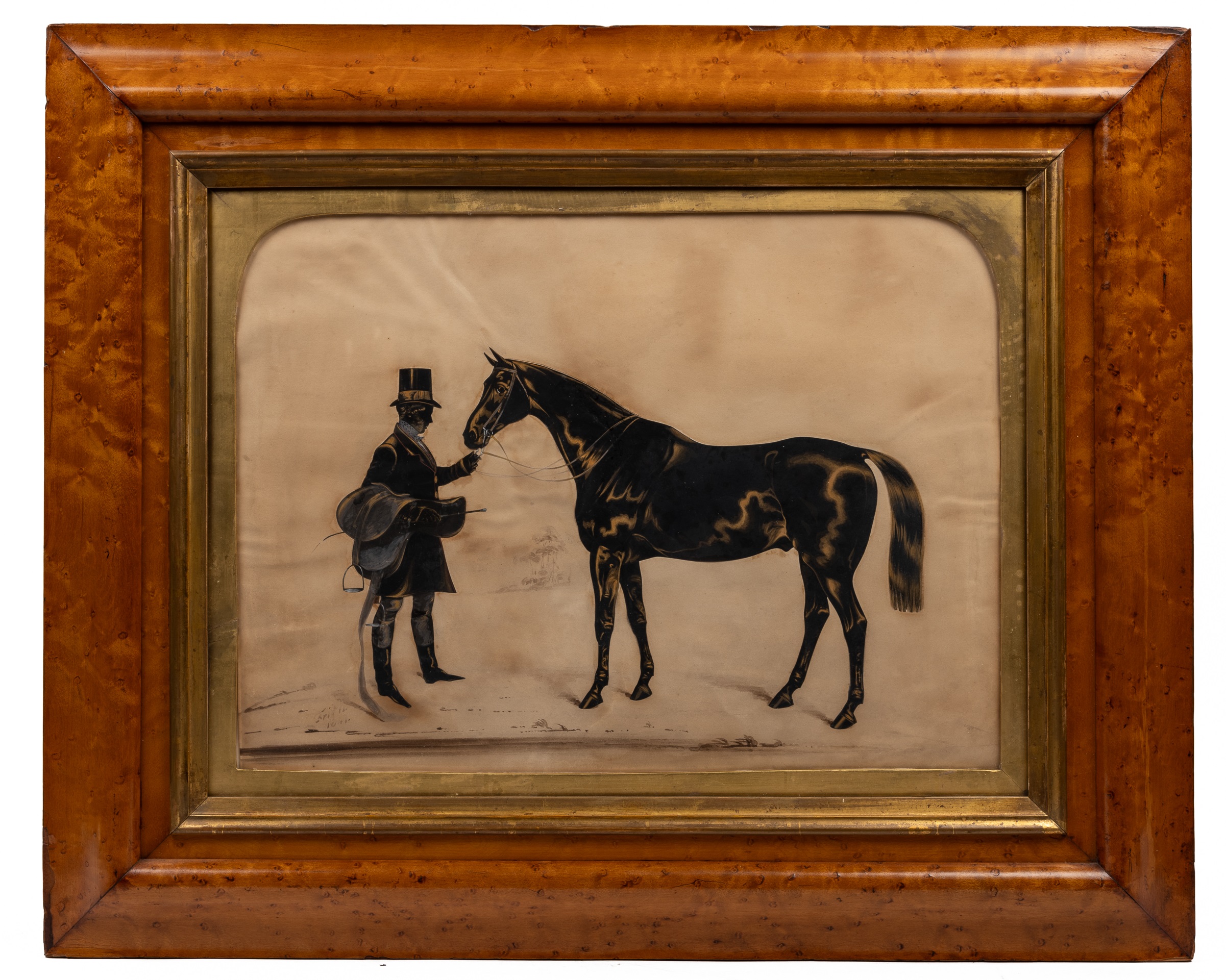 Henry Albert Frith (1837-1854) A huntsman and his horse, silhouette, signed and dated 1847 31cm x