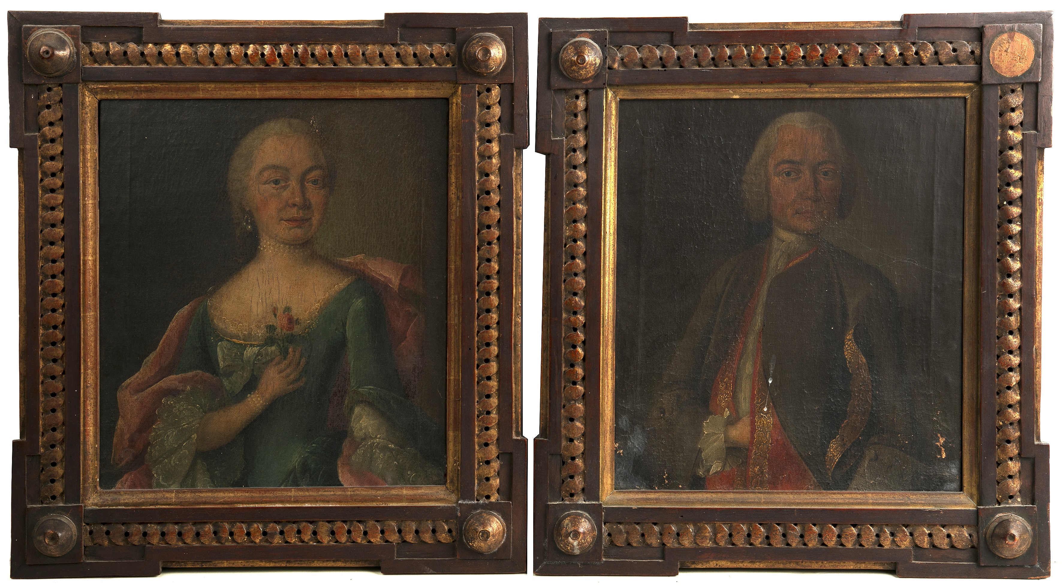18th century French school, a pair of portraits, lady and gentleman, oil on canvas 30cm x 26cm - Image 2 of 3