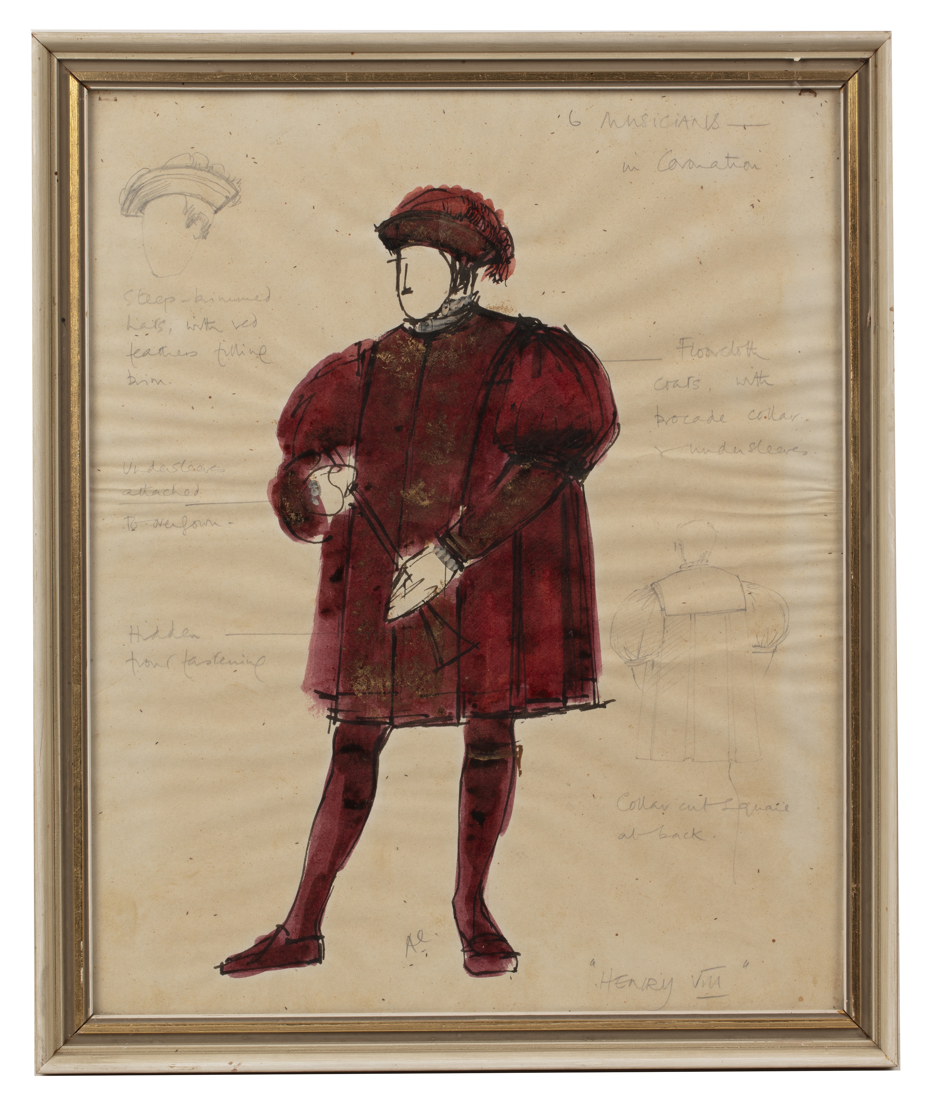 A.C (?) Theatrical costume design sketch for Henry VIII, signed with initials and inscribed 'Boyd - Image 8 of 27