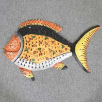 A painted metal wall hanging fish 100w x 64h cm