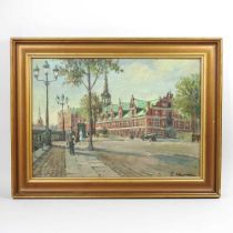 Danish school, mid 20th century, view of Christiansborg Palace, Copenhagen, signed indistinctly, oil