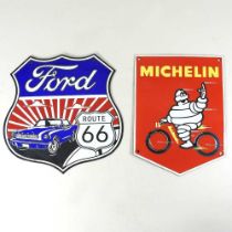 A reproduction Michelin sign, 30cm high, together with a Ford Mustang sign (2)
