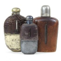 A 19th century silver plated and crocodile skin flask, inscribed 'C.C. B.C, 1888 Pair Oar Race, N