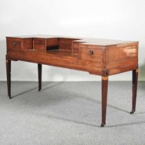 A Regency mahogany converted square piano, with herringbone inlay, on square legs 164w x 60d x 85h