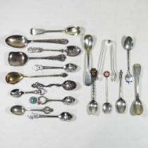 A set of three George III silver mustard spoons, London 1818, together with a collection of