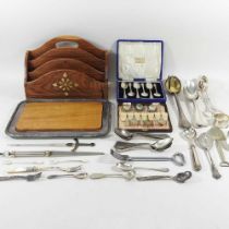 A set of six early 20th century silver teaspoons, cased, together with a collection of silver