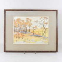 Norma Bassett Hall, 1889-1957, Persimmons and Sumac, limited edition woodcut 4/75, signed in
