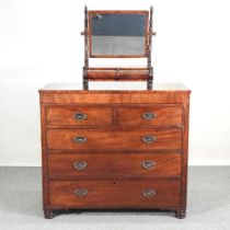 A 19th century mahogany and ebony strung chest of drawers, on turned feet, 119cm wide, together with