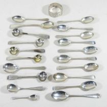 A collection of George III and later silver teaspoons, together with a silver napkin ring, 248g
