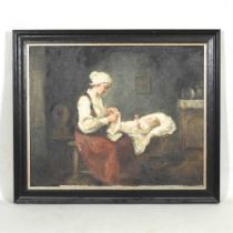 Karoly Krusnyak, 1889-1960, mother and baby, signed oil on canvas, 54 x 66cm