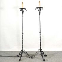 A pair of wrought iron standard lamps, 156cm high (2)