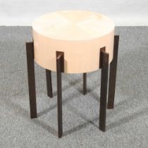 A maple radially veneered occasional table, on bronzed legs, by Conkerbrown for Decorex 76w x 35h