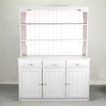 A grey painted dresser, with a boarded back 137w x 42d x 181h cm