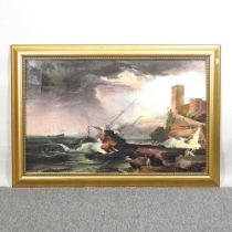 A B Webb, 19th century, coastal scene with shipwreck, signed and dated 1883, oil on canvas, 53 x