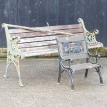 A garden bench, 128cm wide, together with a child's garden seat (2)