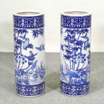 A pair of Chinese porcelain stick stands, decorated with bamboo, 60cm high (2)