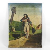 French school, 19th century, wounded French soldier, oil on panel, 39 x 29cm