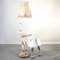 A pair of table lamps, together with a standard lamp, 165cm high (3)