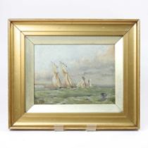 English school, late 19th century, seascape with racing sailing vessels, signed with initials, oil