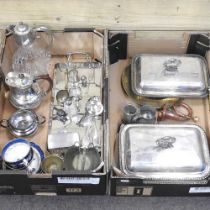 A collection of silver and silver plate, to include entree dishes, a claret jug and two hunting
