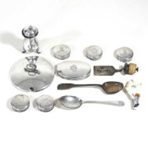 A collection of mainly silver items, to include lids, spoons and a plated Scottish brooch, 199g