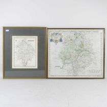 After Robert Morden, a hand coloured engraved map of Warwickshire, 38 x 44cm, together with