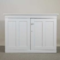 A blue painted pine dresser base, on a plinth base 124w x 39d x 189h cm