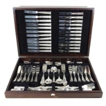 A silver plated kings pattern twelve piece canteen of cutlery, in a fitted case, 61cm wide Overall