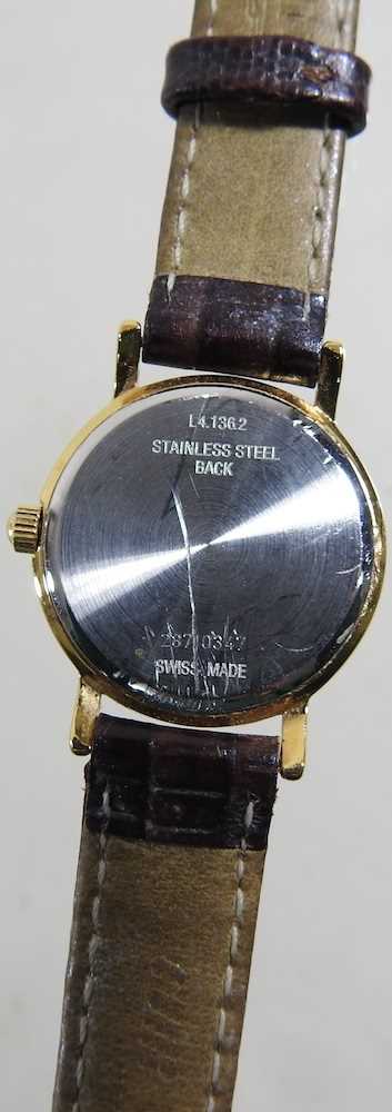 A Longines ladies gold plated wristwatch, the signed 20mm dial with baton hours and date aperture, - Image 5 of 6