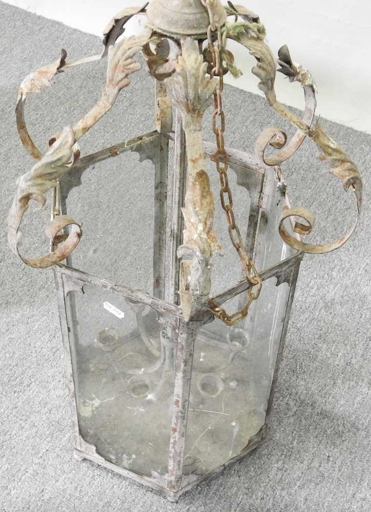A Venetian style metal hanging lantern, 70cm high, together with various metal pots and vintage - Image 3 of 4