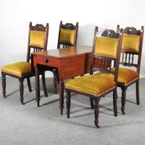 A Victorian mahogany pembroke table, together with a set of four Edwardian upholstered chairs 105w x