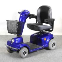 A blue EGM electric mobility scooter, with charger