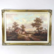 Peter Horton, 20th century, country landscape with cottage, signed, oil on canvas, 50 x 75cm