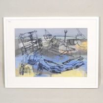 Annabel Ridley, contemporary, Aldeburgh beach, screen print, 44 x 64cm, artist's label to reverse