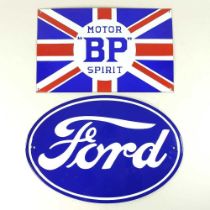 An oval Ford advertising sign, together with a BP sign, 41cm wide (2)