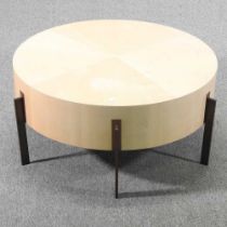 A maple radially veneered side table, on bronze legs, by Conkerbrown for Decorex 34w x 45h cm