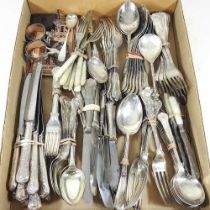 A Dutch silver spoon, together with a collection of silver plated cutlery, to include a Kings