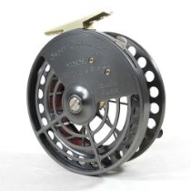 A J W Young super lightweight centrepin fishing reel, no. Y2080SL, 11cm diameter, in a canvas case